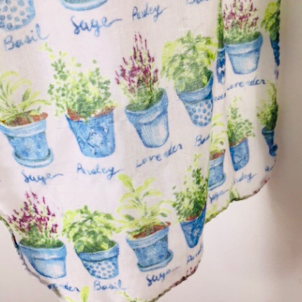 Floral Print Scarf with Blue and Green Accents herbs spices kitchens cooking - Picture 4 of 4